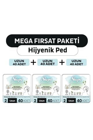 Sleepy Bio Natural Premium Plus Hijyenik Ped Mega Fırsat Paketi Uzun 120 Adet