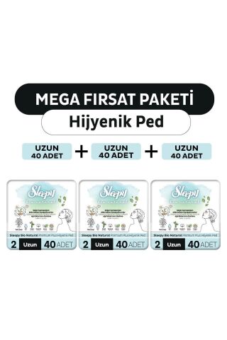 Sleepy Bio Natural Premium Plus Hijyenik Ped Mega Fırsat Paketi Uzun 120 Adet