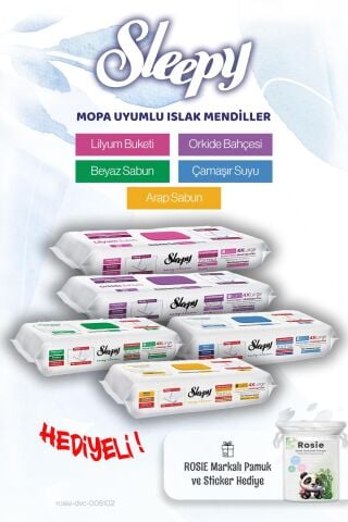 Sleepy 5'li Islak Mendil Easy Clean Mopa Uyumlu Set ve ROSIE pamuk hediye