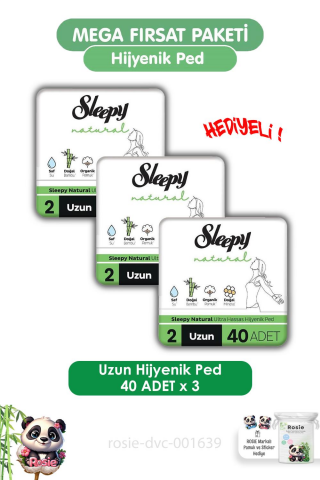 Natural Ultra Hassas Hijyenik Ped Mega Fırsat Paketi Uzun 120 Adet ve ROSIE
