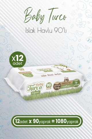 Baby Turco Doğadan Islak Bebek Havlusu Zeytinyağlı 90'lı x 12 Adet (1080 Yaprak)