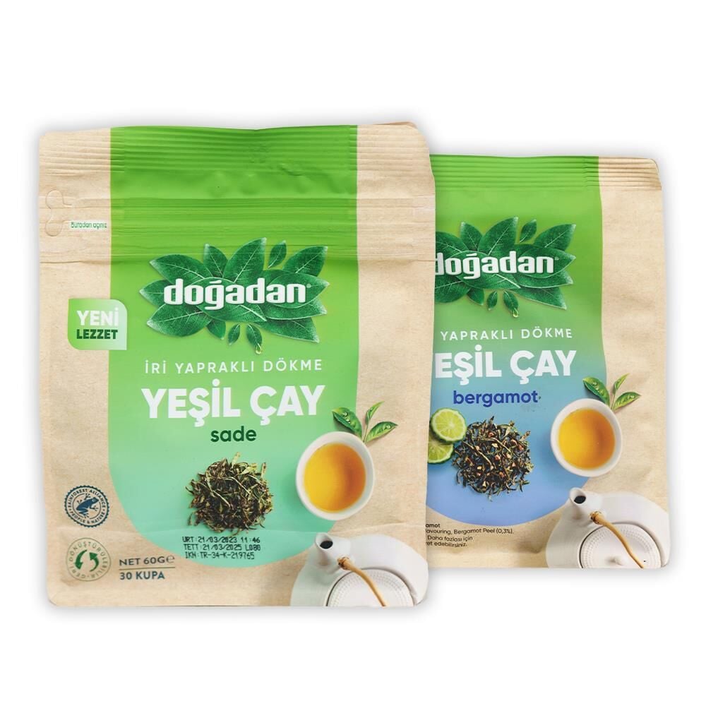 Doğadan Dökme Yeşil Çay Sade 60 gr ve Bergamot 50 gr