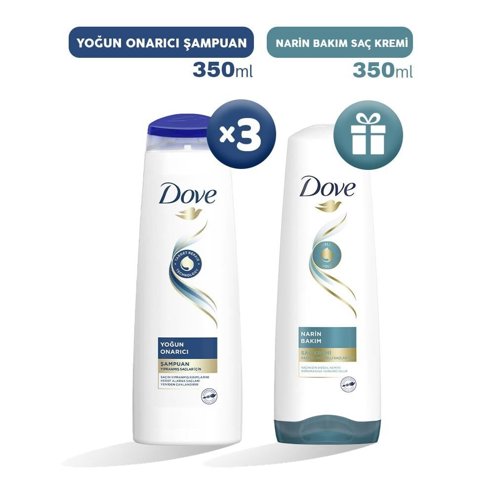 Dove Şampuan Yoğun Onarıcı 350 ml x 3, Saç Kremi Hediyeli