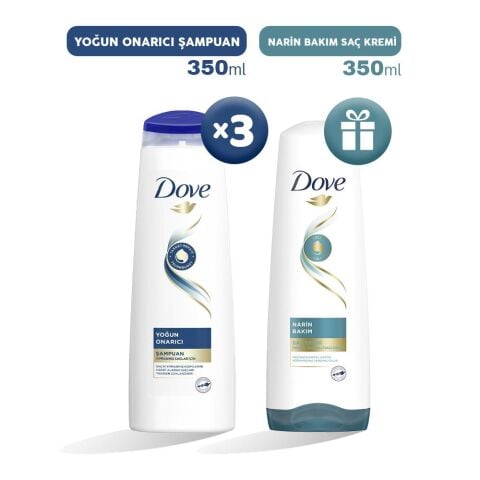 Dove Şampuan Yoğun Onarıcı 350 ml x 3, Saç Kremi Hediyeli