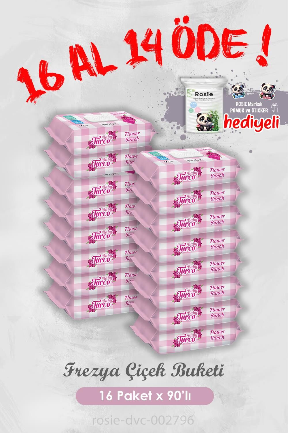 16 Al 14 Öde Frezya Çiçek Buketi 90 Yaprak Islak Havlu ve Rosie