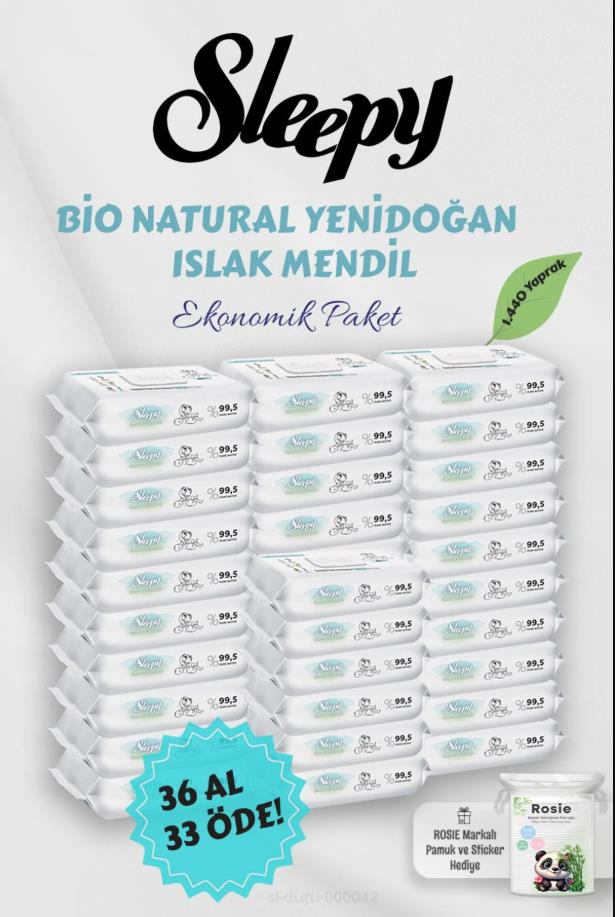 Sleepy 40'lı Bio Natural Yenidoğan 36 AL 33 Öde Islak Havlu, Hediyeli