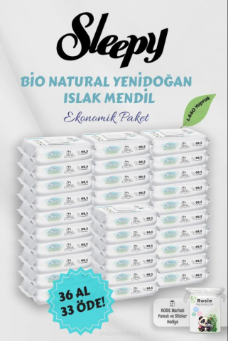 Sleepy 40'lı Bio Natural Yenidoğan 36 AL 33 Öde Islak Havlu, Hediyeli
