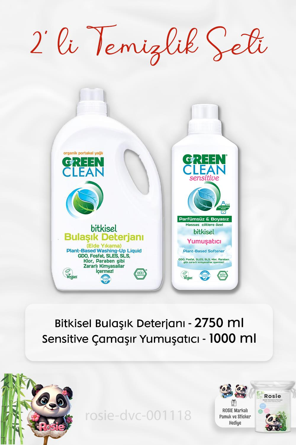 Green Clean Bulaşık Deterjanı 2750 ml, Sensitive Bulaşık Deterjanı ve ROSIE
