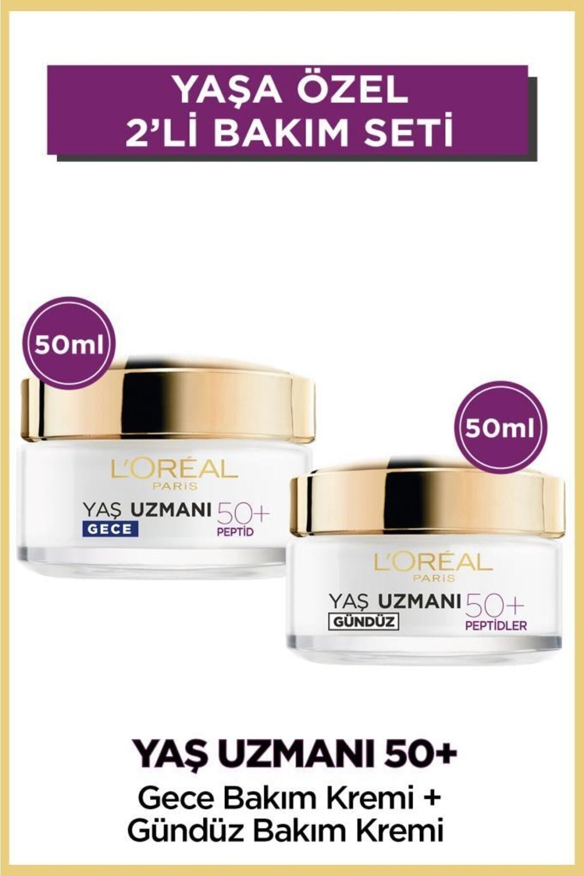 L'Oreal Paris Kırışıklık Karşıtı Yenileyici Gündüz ve Gece Yaş Uzmanı 50+ Kremi 2'li Fırsat Set