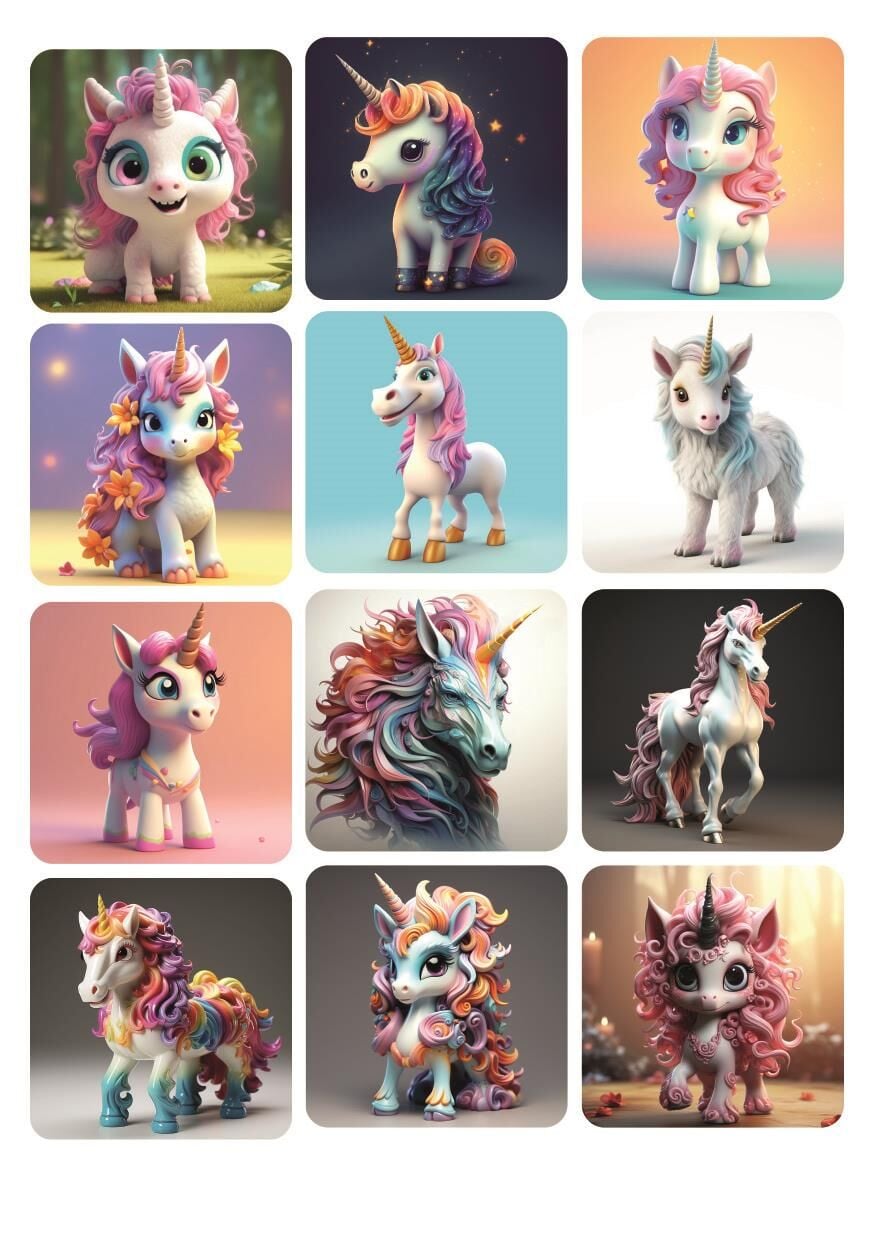12 ADET Tek Boynuzlu At Unicorn Temalı Sevimli Stickerlar