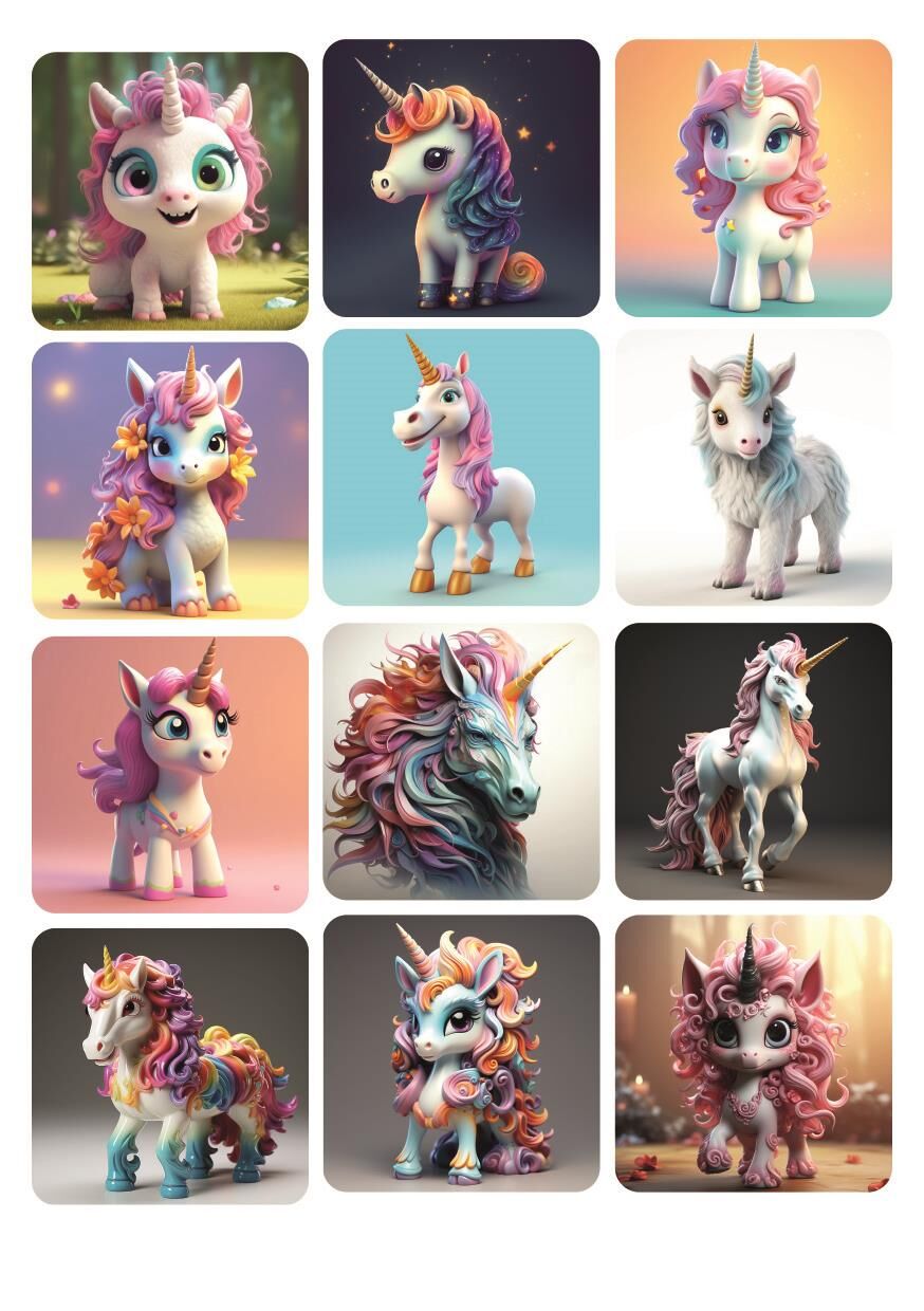 12 ADET Tek Boynuzlu At Unicorn Temalı Sevimli Stickerlar