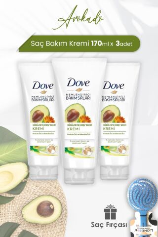 Dove Saç Bakım Kremi Avokado 170 ml x 3 Adet ve Saç Fırçası