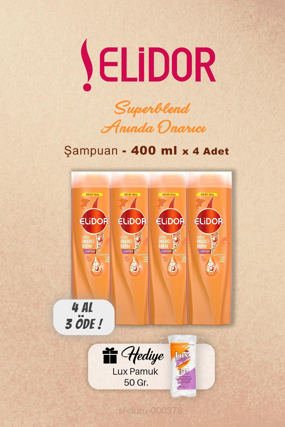 4 AL 3 ÖDE Elidor Superblend Şampuan 400 ml, Pamuk Hediyeli