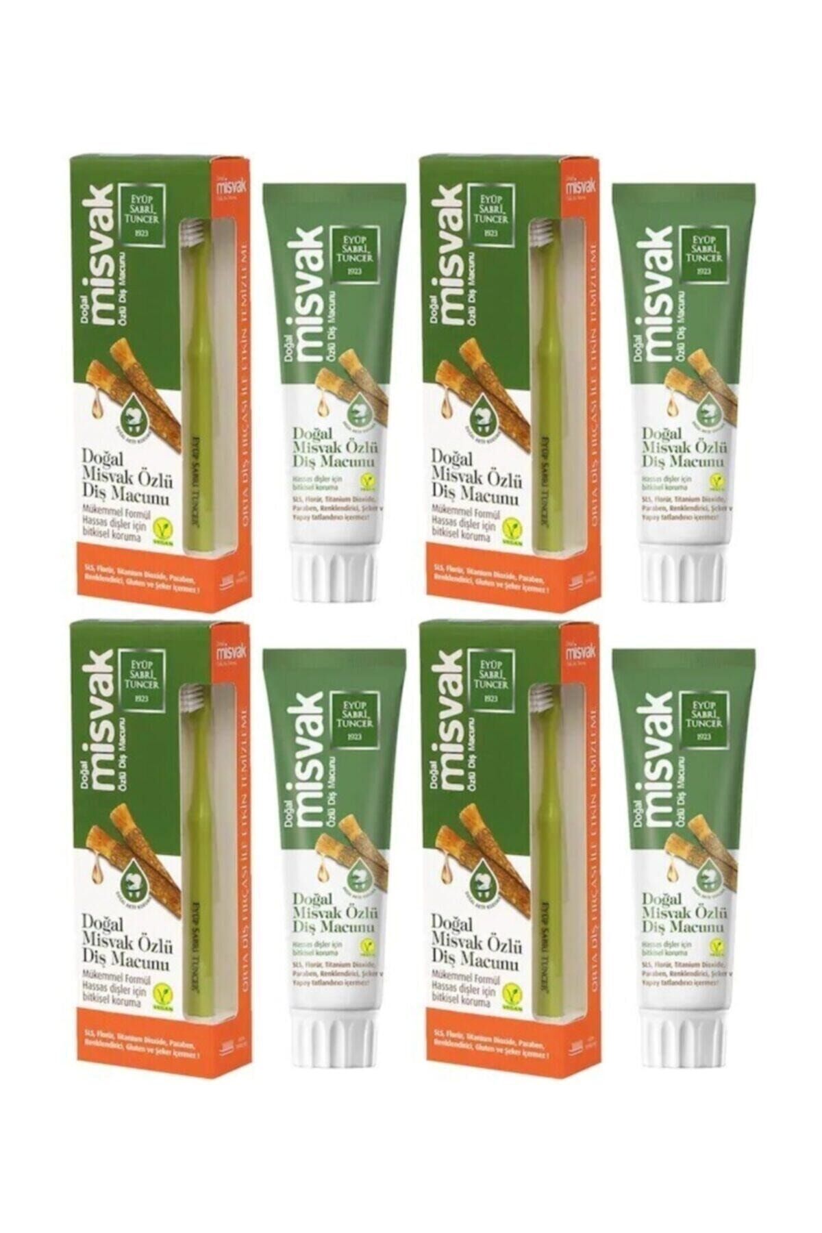 Eyüp Sabri Tuncer Doğal Misvak Özlü Diş Macunu 75 ml + Diş Fırçası Hediyeli x 4 Adet