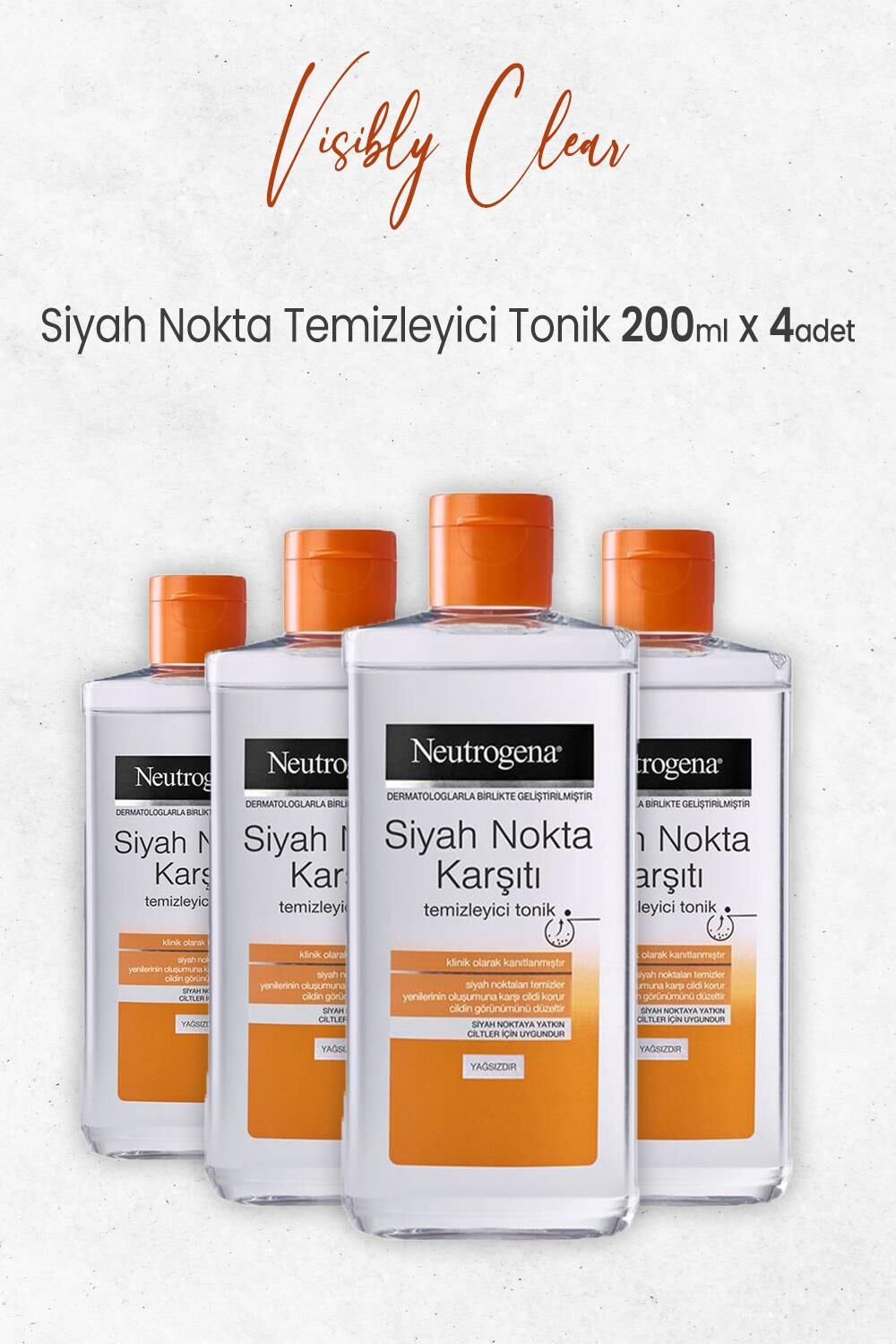 Neutrogena Visibly Clear Siyah Nokta Temizleyici Tonik 200 Ml x 4 Adet