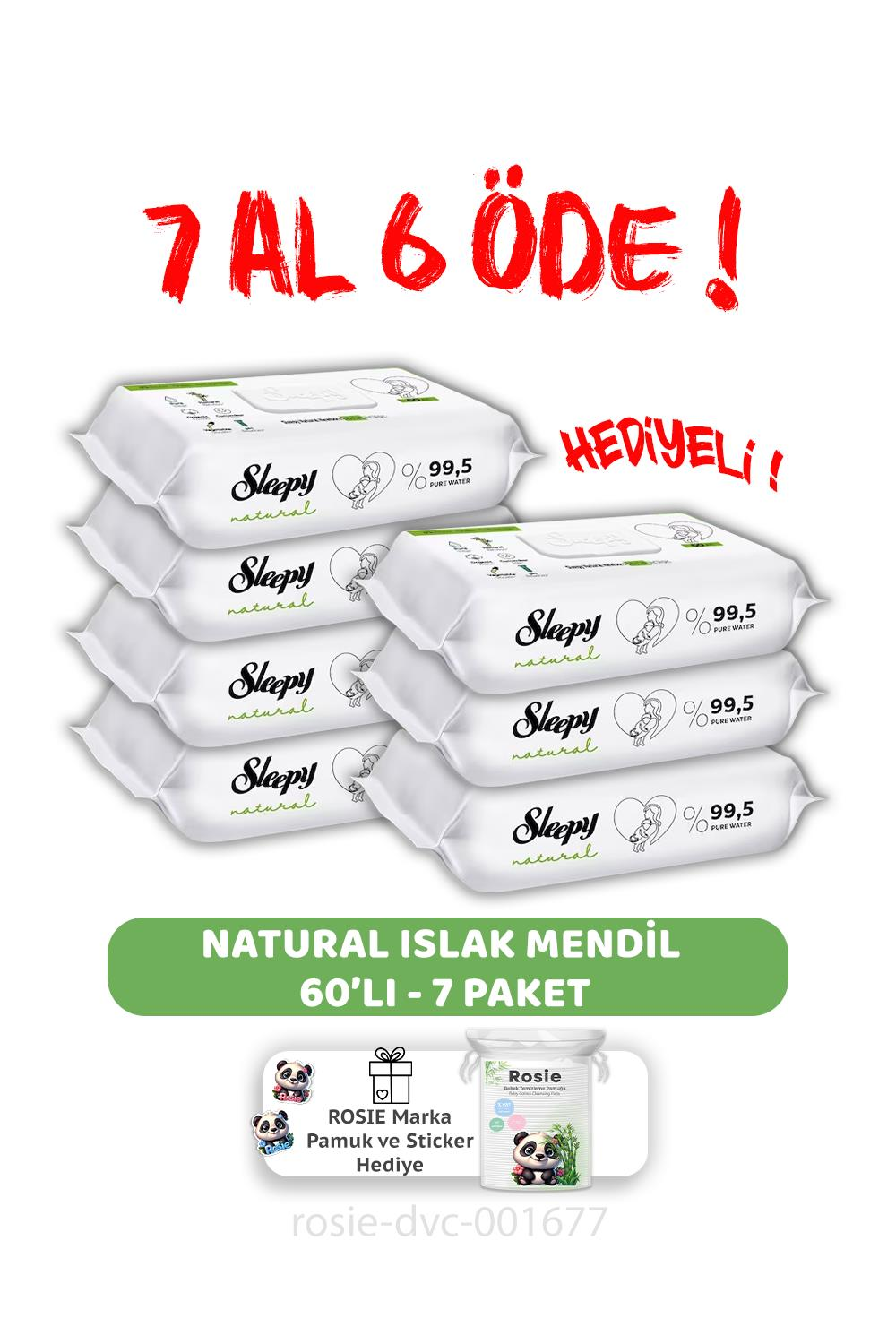 Sleepy 7 AL 6 ÖDE  Natural Yenidoğan Islak Bebek Havlusu 60'lı ve ROSIE