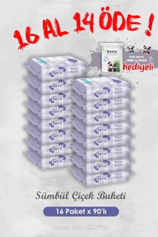 16 Al 14 Öde Sümbül Çiçek Buketi Islak Havlusu 90'lı Islak Mendil ve Rosie