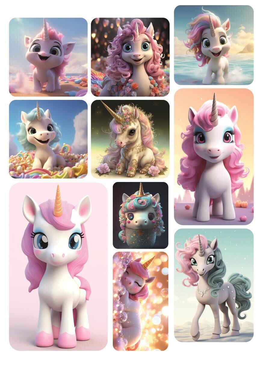 10'lu 1016 Unicorn Sevimli Hayvan Stickerlar