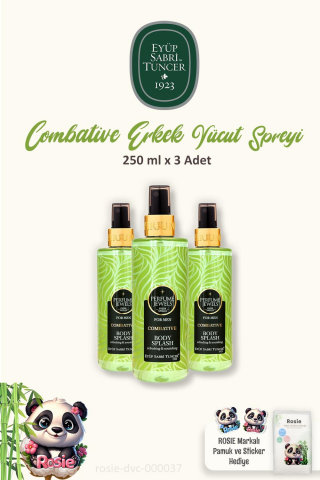 3'lü Eyüp Sabri Tuncer Pj Body Splash Combative Erkek 250 ml %100 Pamuk ROSIE 60'lı