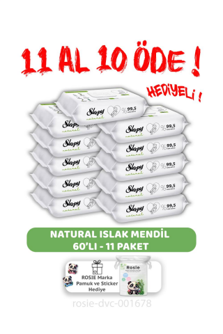 Sleepy 11 AL 10 ÖDE  Natural Yenidoğan Islak Bebek Havlusu 60'lı ve ROSIE