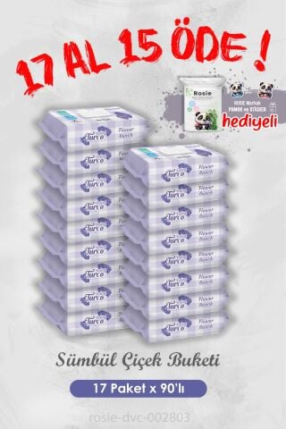 17 Al 15 Öde Sümbül Çiçek Buketi Islak Havlusu 90'lı Islak Mendil ve Rosie