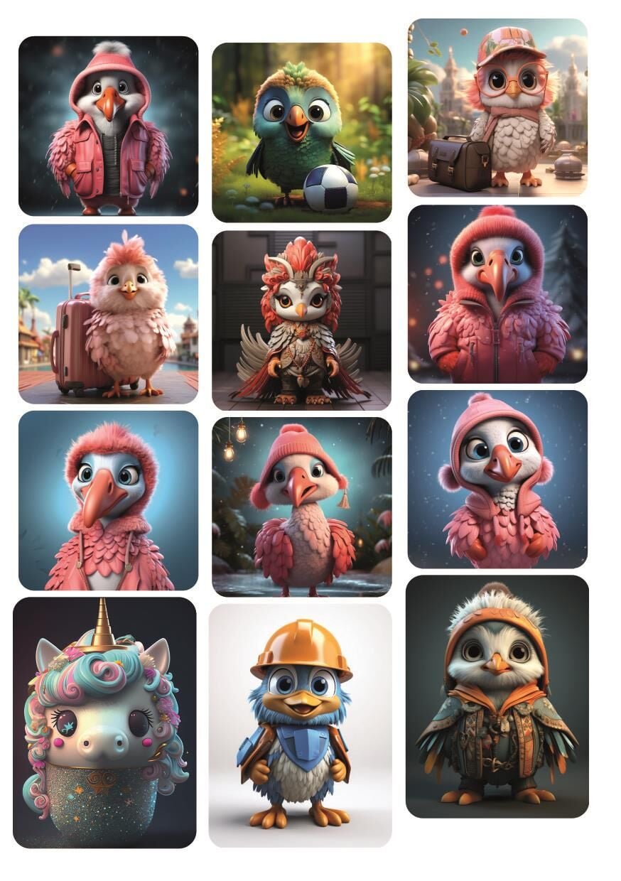 12 ADET Kuş Temalı (Birds) Kare Sevimli Stickerlar