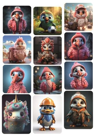 12 ADET Kuş Temalı (Birds) Kare Sevimli Stickerlar