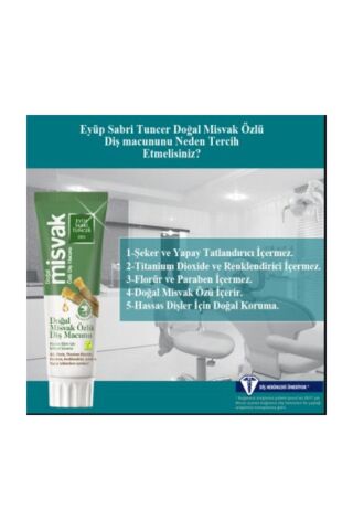 Eyüp Sabri Tuncer Doğal Misvak Özlü Diş Macunu 75 ml + Diş Fırçası Hediyeli x 3 Adet