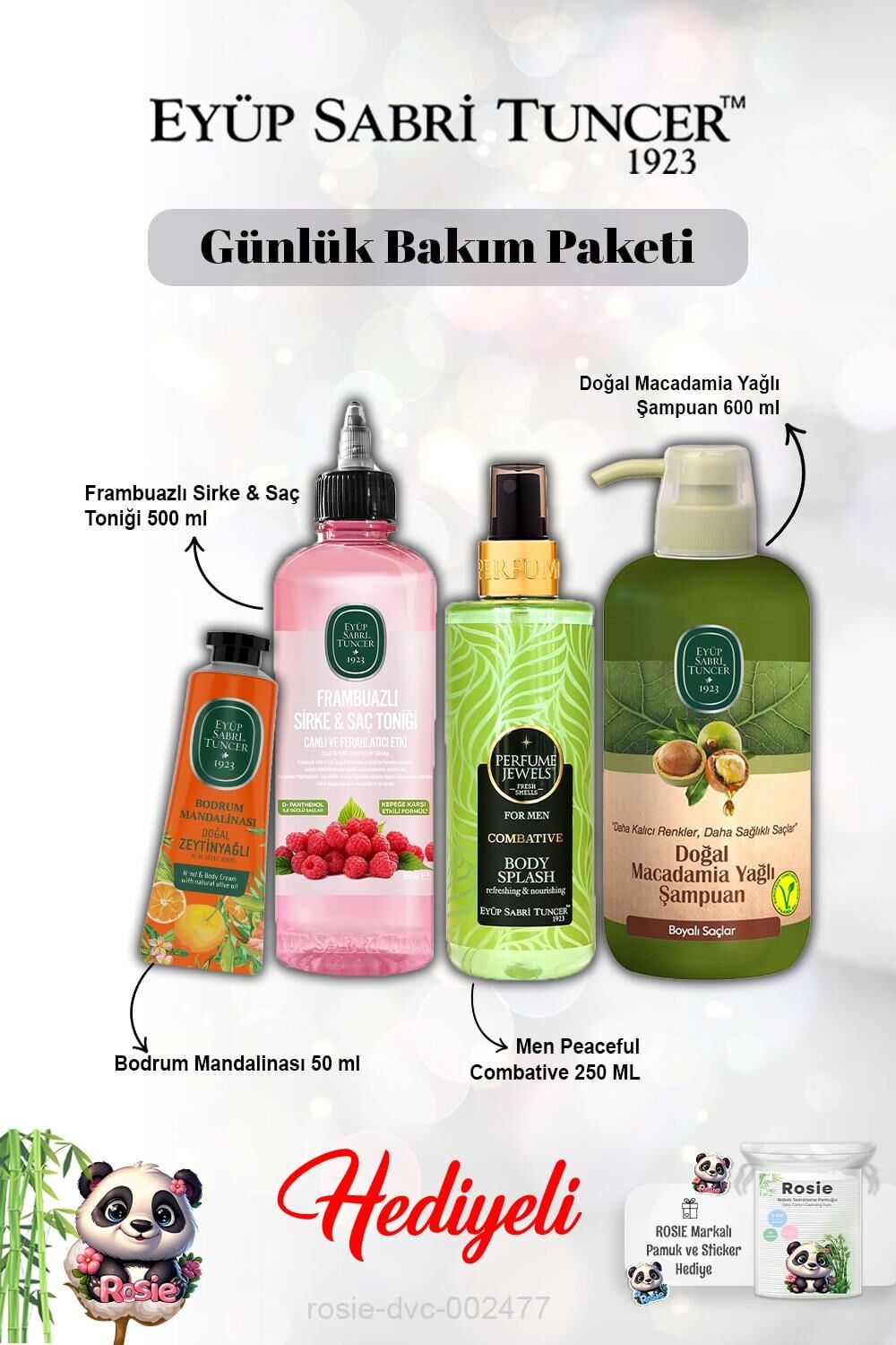 Combative Vücut Spreyi Men, Frambuaz Tonik, Macadamia Şampuan, Krem Bodrum Mandalinası ve Rosie