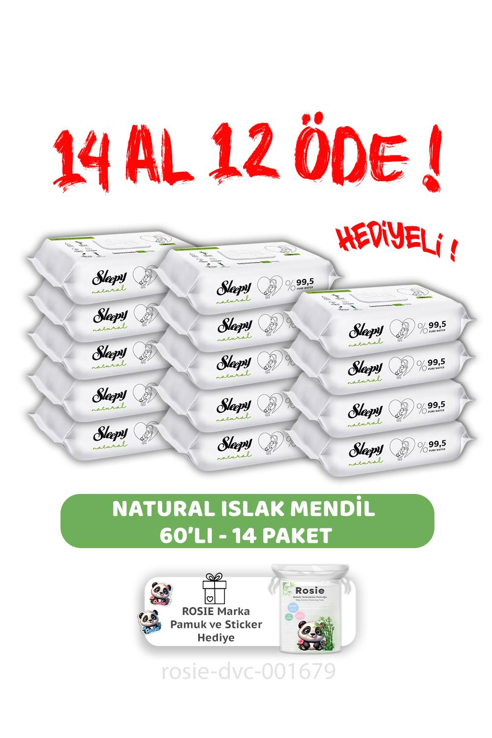 Sleepy 14 AL 12 ÖDE  Natural Yenidoğan Islak Bebek Havlusu 60'lı ve ROSIE