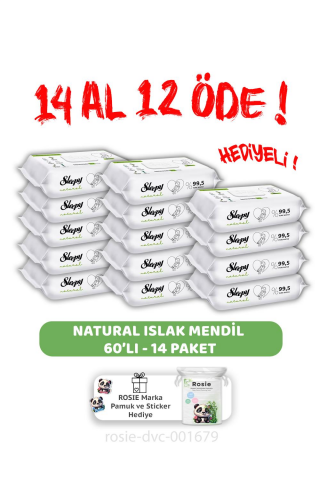 Sleepy 14 AL 12 ÖDE  Natural Yenidoğan Islak Bebek Havlusu 60'lı ve ROSIE