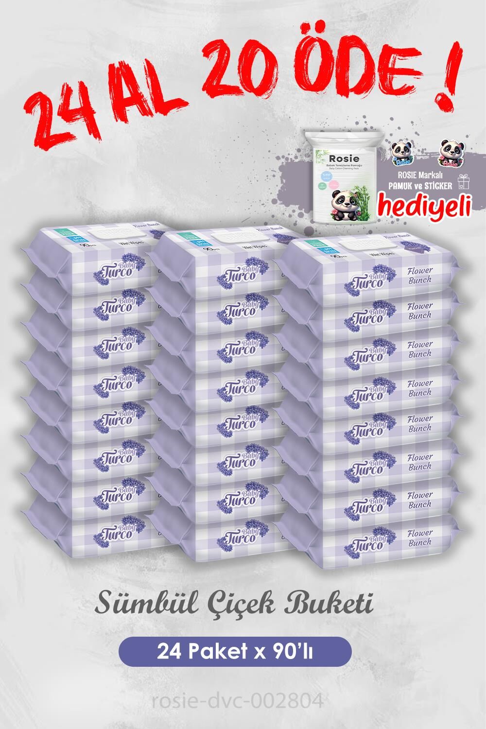 24 Al 20 Öde Sümbül Çiçek Buketi Islak Havlusu 90'lı Islak Mendil ve Rosie