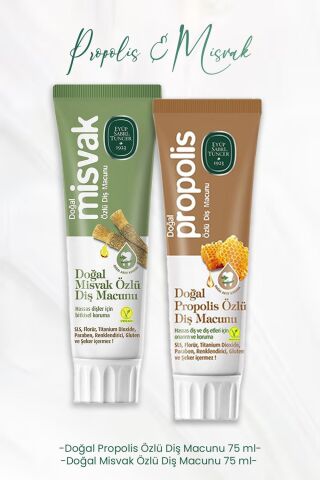 Eyüp Sabri Tuncer Diş Macunu Doğal Propolis Özlü 75 ml ve Doğal Misvak Özlü 75 ml
