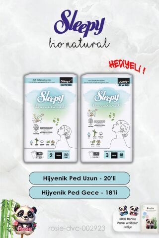 Gece 18'li ve Uzun 20'li Hijyenik Ped Bio Natural Sleepy ve Rosie