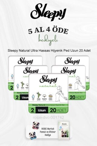 Sleepy Natural Ultra Hassas Hijyenik Ped Uzun 20 Adet 5 Al 4 Öde ve Rosie Pamuk
