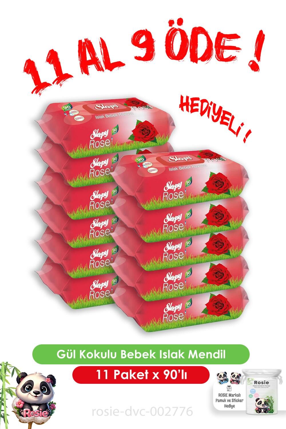 Sleepy 11 Al 9 Öde Gül Kokulu Bebek Islak Havlusu 90'lı ve Rosie