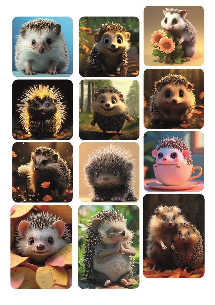 12 ADET Kirpi Serisi Tatlı Hayvan Stickerları