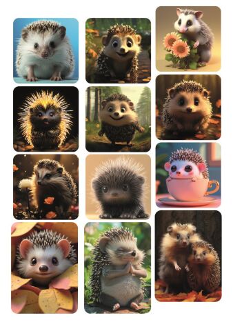 12 ADET Kirpi Serisi Tatlı Hayvan Stickerları