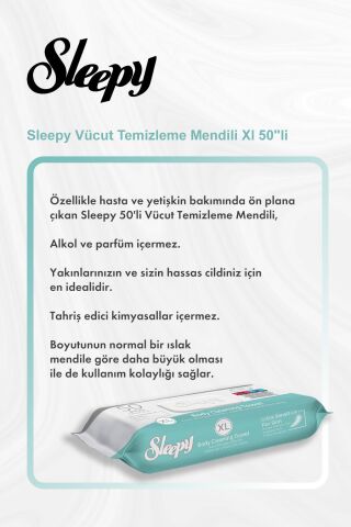 Sleepy Vücut Temizleme Mendili Xl 50''li 5 Al 4 Öde ve Rosie Pamuk
