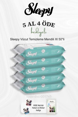 Sleepy Vücut Temizleme Mendili Xl 50''li 5 Al 4 Öde ve Rosie Pamuk