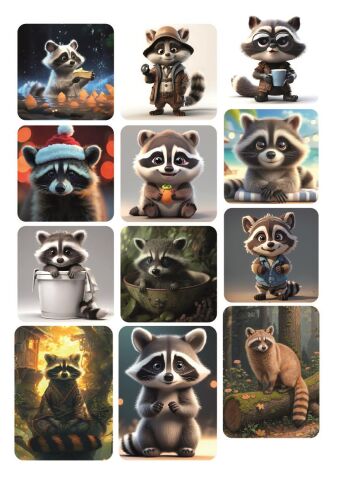 Rakun Temalı 12 ADET Tatlı Sticker