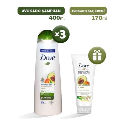 Dove Şampuan Avokado Özü 400 ml x 3, Saç Kremi Hediyeli