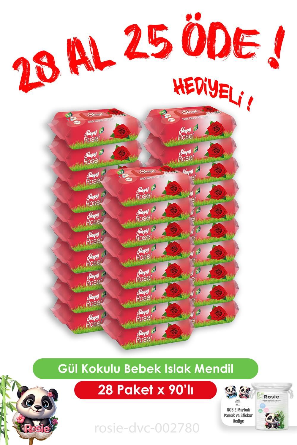 Sleepy 90'lı Gül Kokulu Bebek Islak Havlu 28 Al 25 Öde ve ROSIE