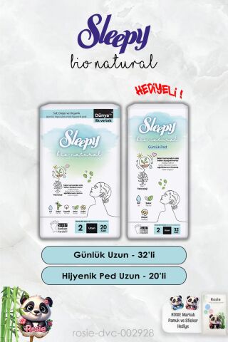 Sleepy Günlük Ped Uzun 32'li ve Hijyenik Uzun 20'li Bio Natural ve Rosie