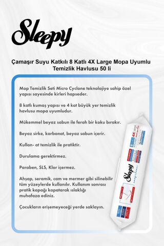 Sleepy Çamaşır Suyu Katkılı 8 Katlı 4X Large Mopa Uyumlu Temizlik Havlusu 50 li 5 Al 4 Öde ve Rosie Pamuk