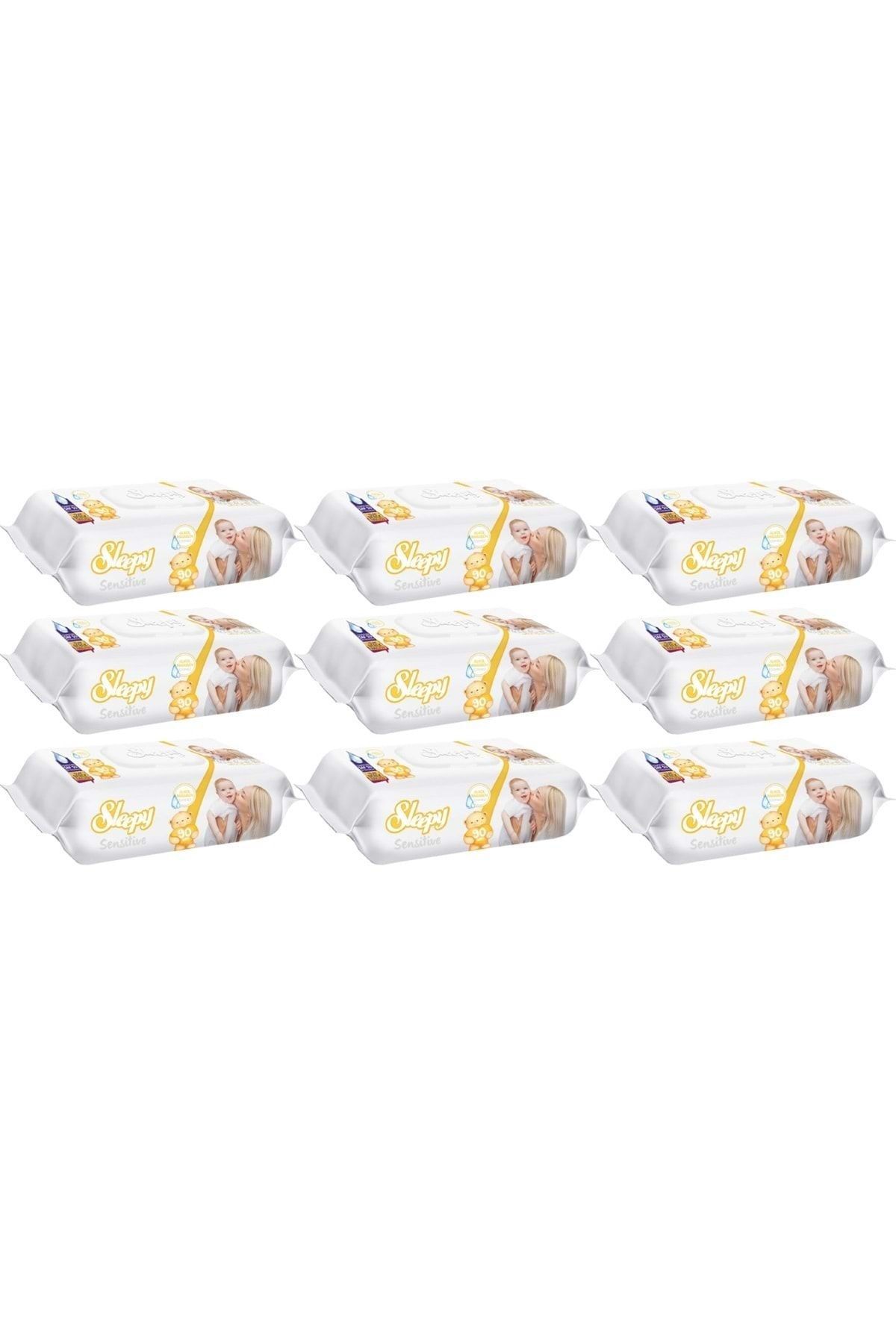 Islak Havlu Mendil 90 Yaprak Sensitive 9 Lu Set Plastik Kapaklı