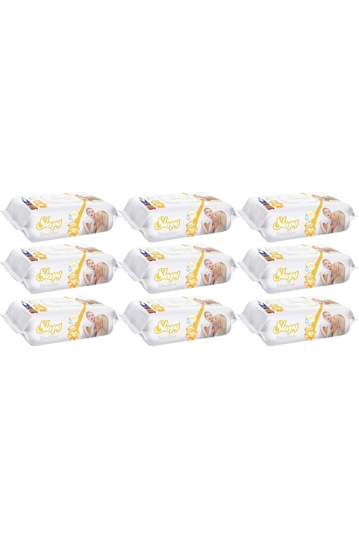 Islak Havlu Mendil 90 Yaprak Sensitive 9 Lu Set Plastik Kapaklı