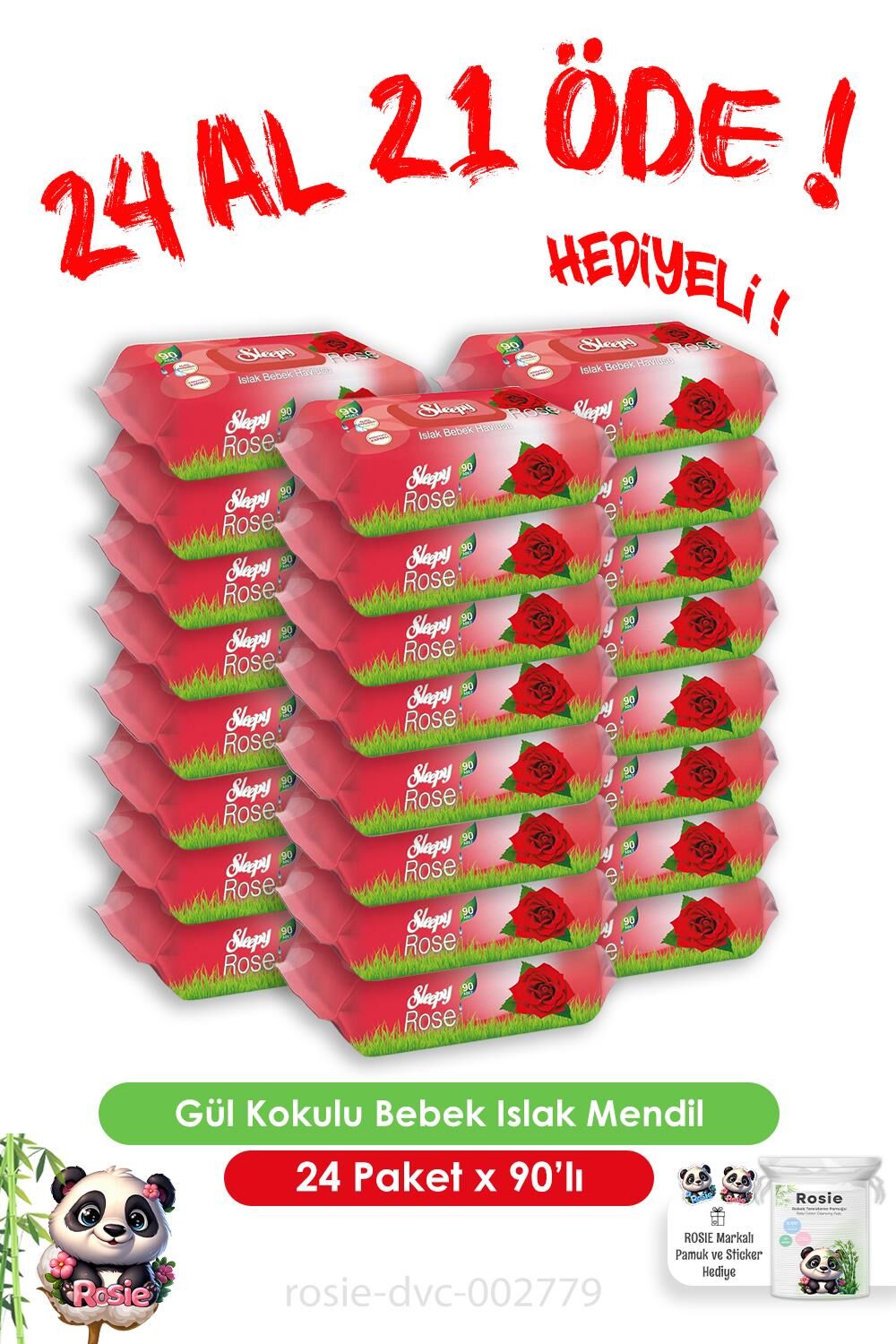 Sleepy 24 Al 21 Öde Gül Kokulu Bebek Islak Havlusu 90'lı ve Rosie