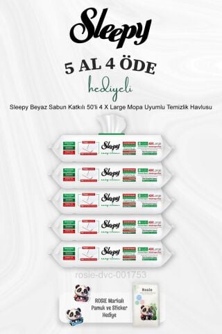 Sleepy Beyaz Sabun Katkılı 50'li 4 X Large Mopa Uyumlu Temizlik Havlusu 5 Al 4 Öde ve Rosie Pamuk