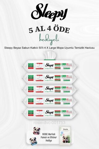Sleepy Beyaz Sabun Katkılı 50'li 4 X Large Mopa Uyumlu Temizlik Havlusu 5 Al 4 Öde ve Rosie Pamuk